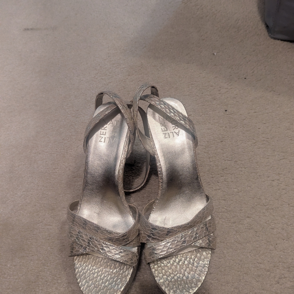 Silver Textured Strappy Heels